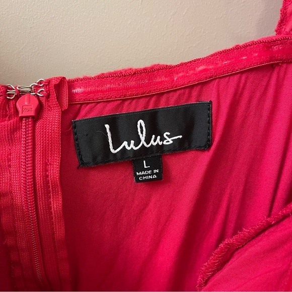 Lulu’s Ashler Red Embroidered Button-Front Puff Sleeve Dress size Large milkmaid - Picture 9 of 16